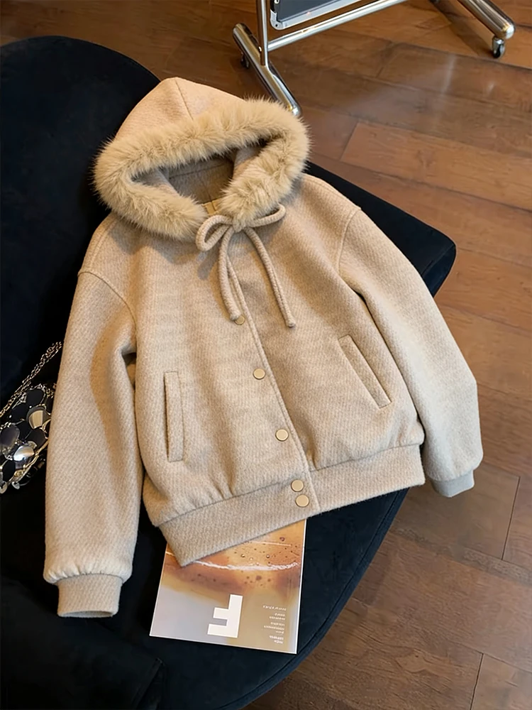 

Корейский Sle Faion Sweet Knot с поясом, большой меховой воротник с капюшоном, весенне-осенний свободный топ для похудения