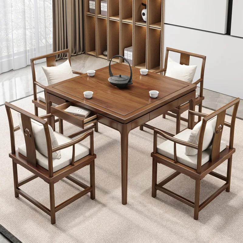 Solid wood square table, new Chinese square dining table and chair combination, chess and card eating wooden table