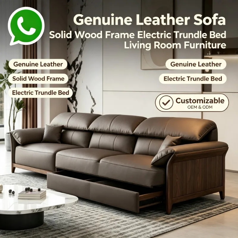 Luxury Modern Real Leather Modular Electric Sofa Bed, Pull‑out Type Sofa Couch for Apartment Living Room Home Furniture