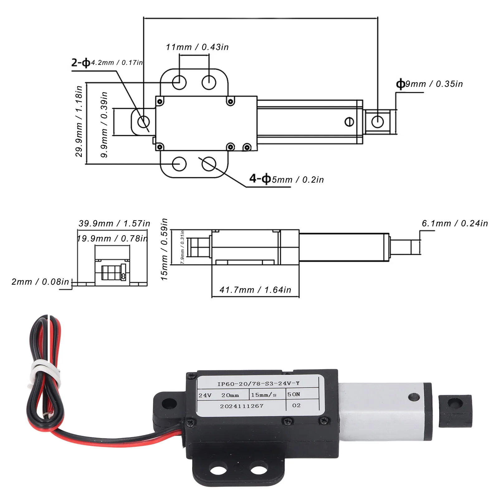 المحرك الخطي الصغير الكهربائي 20 مللي متر السكتة الدماغية 50N DC24V 15 مللي متر/ثانية مع الجناح ل أريكة روبوت التلفزيون مكتب خزانة نافذة المحرك الخطي الصغير