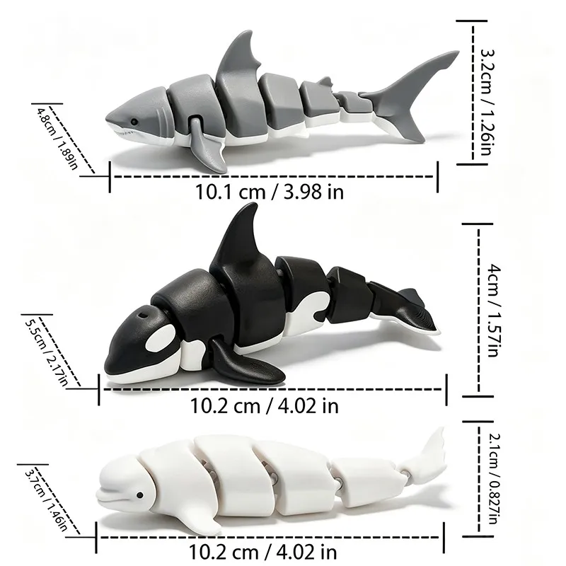 3D Printed Small Animal Joint Flexible Simulation Shark, Killer Whale Ornament Home Decoration Perfect Gift For Friends Family view 2