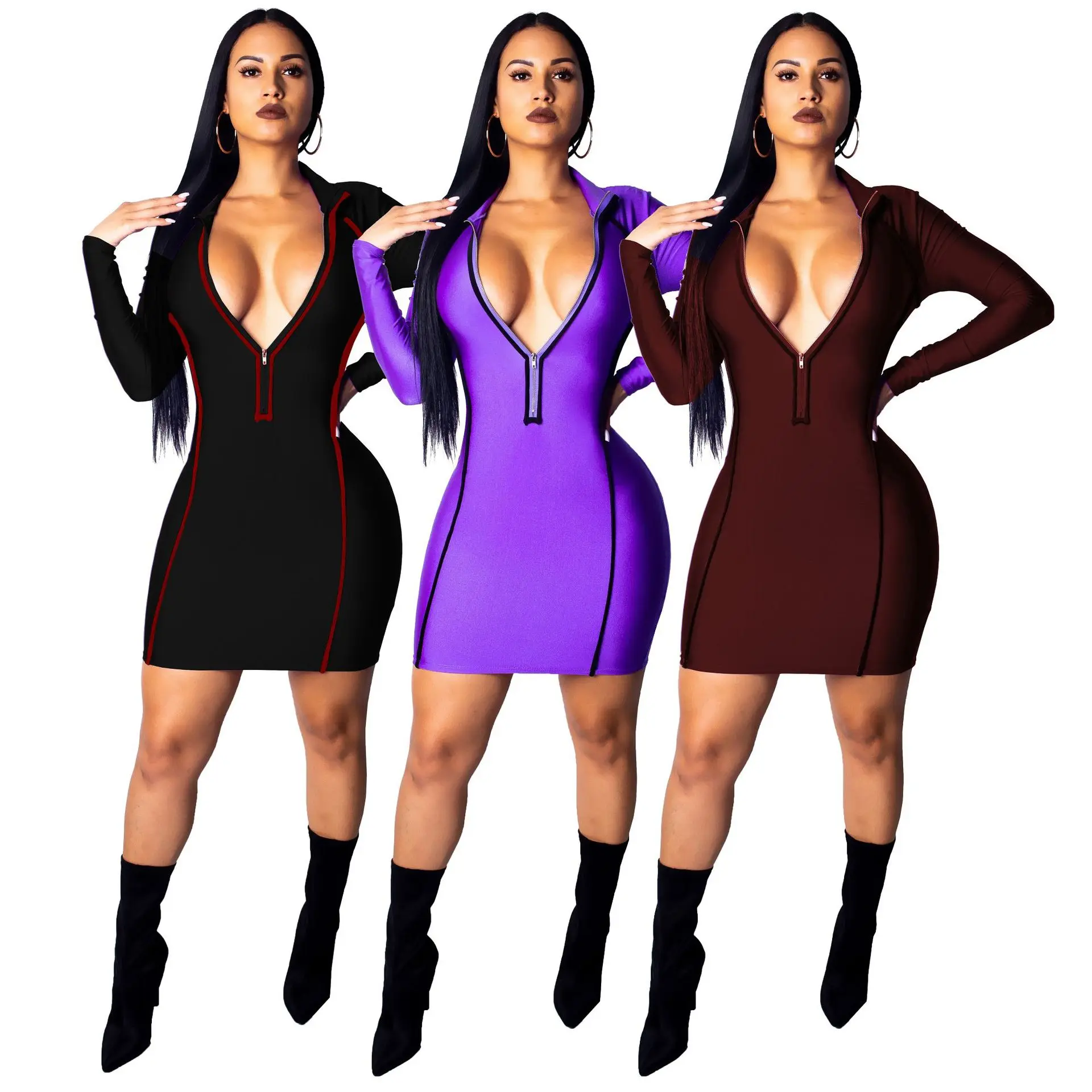 

Sexy Mid-Length One-Piece Dr Stand Size Winter 208 V-Ne Women's Faionable And Sensual Cross-Border Skirt Dr