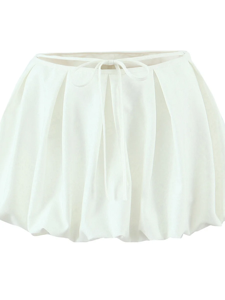 กระโปรงทรงเอวต่ำแบบจีบพลีทสไตล์อเมริกันสุดเซ็กซี่  กระโปรงกันโป๊  กระโปรงลายดอกไม้พร้อมเข็มขัด