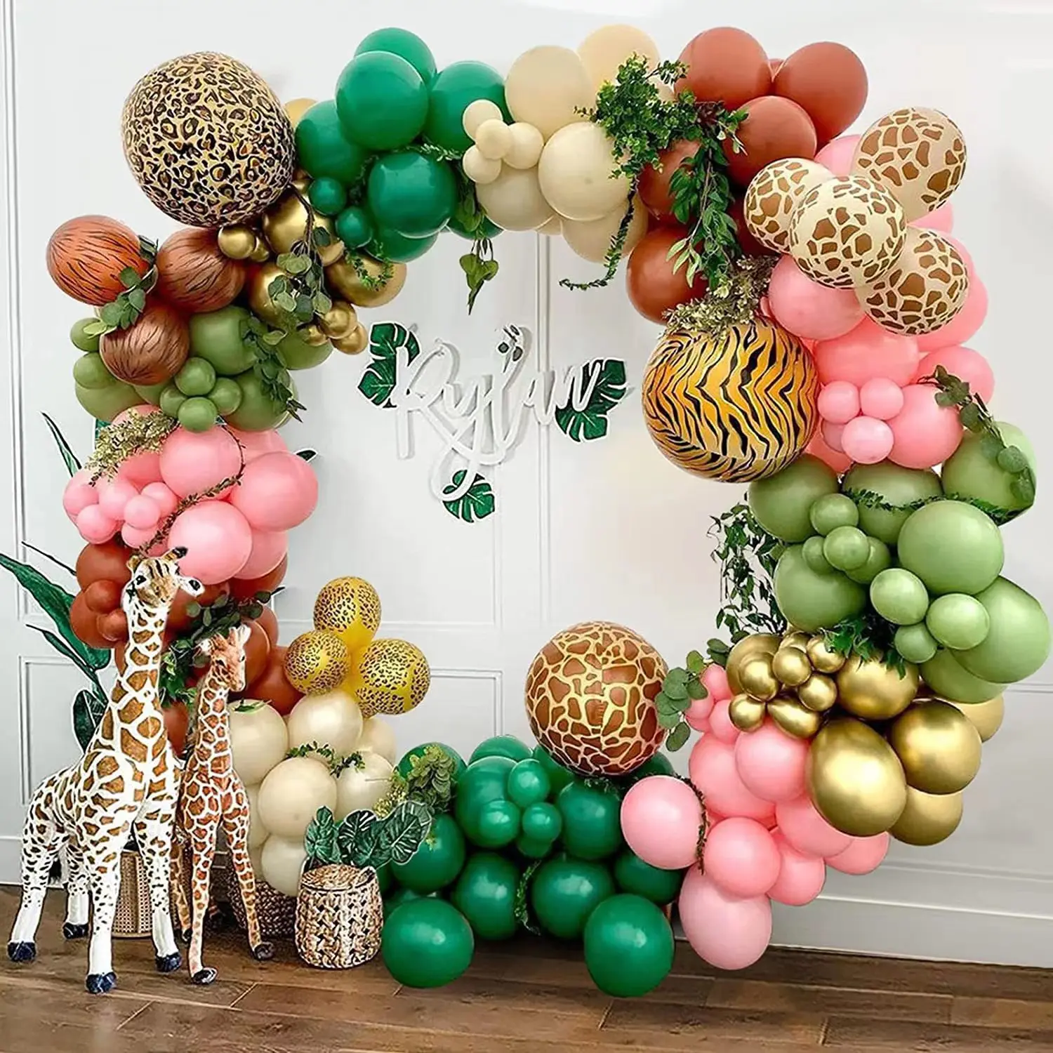 

200pcs Giraffe Printed Foil Latex Balloon Set Retro Dark Green Metal Gold Air Globos For Kids Birthday Party Baby Shower Decors