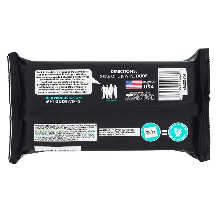 Mint Chill Wipes para homens, lenços flushable, 48 Contagem