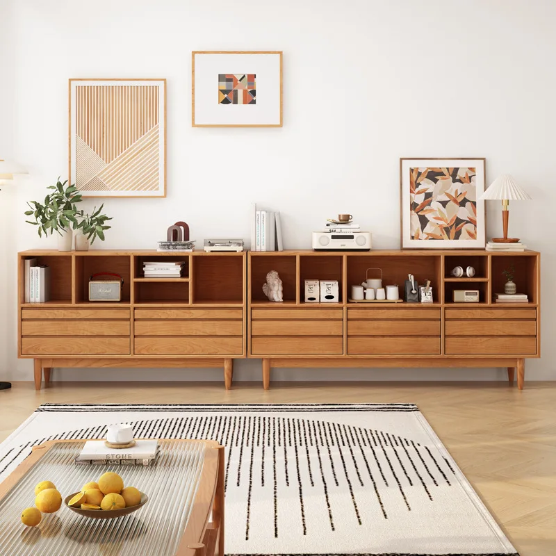 Solid wood Japanese style short bookshelf, living room cherry wood short cabinet, storage cabinet, TV cabinet, bookshelf, drawer