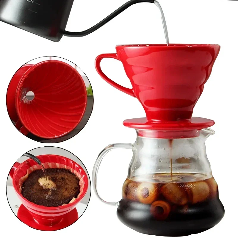 Ceramic Coffee Dripper Engine Style Coffee Drip Filter Cup Permanent Pour Over Coffee Maker  Separate Stand for 1-4 Cups