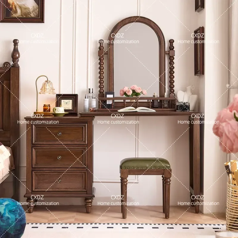 American all-solid wood dresser, chest cabinet, integrated retractable rotating bedroom, makeup table, storage cabinet,