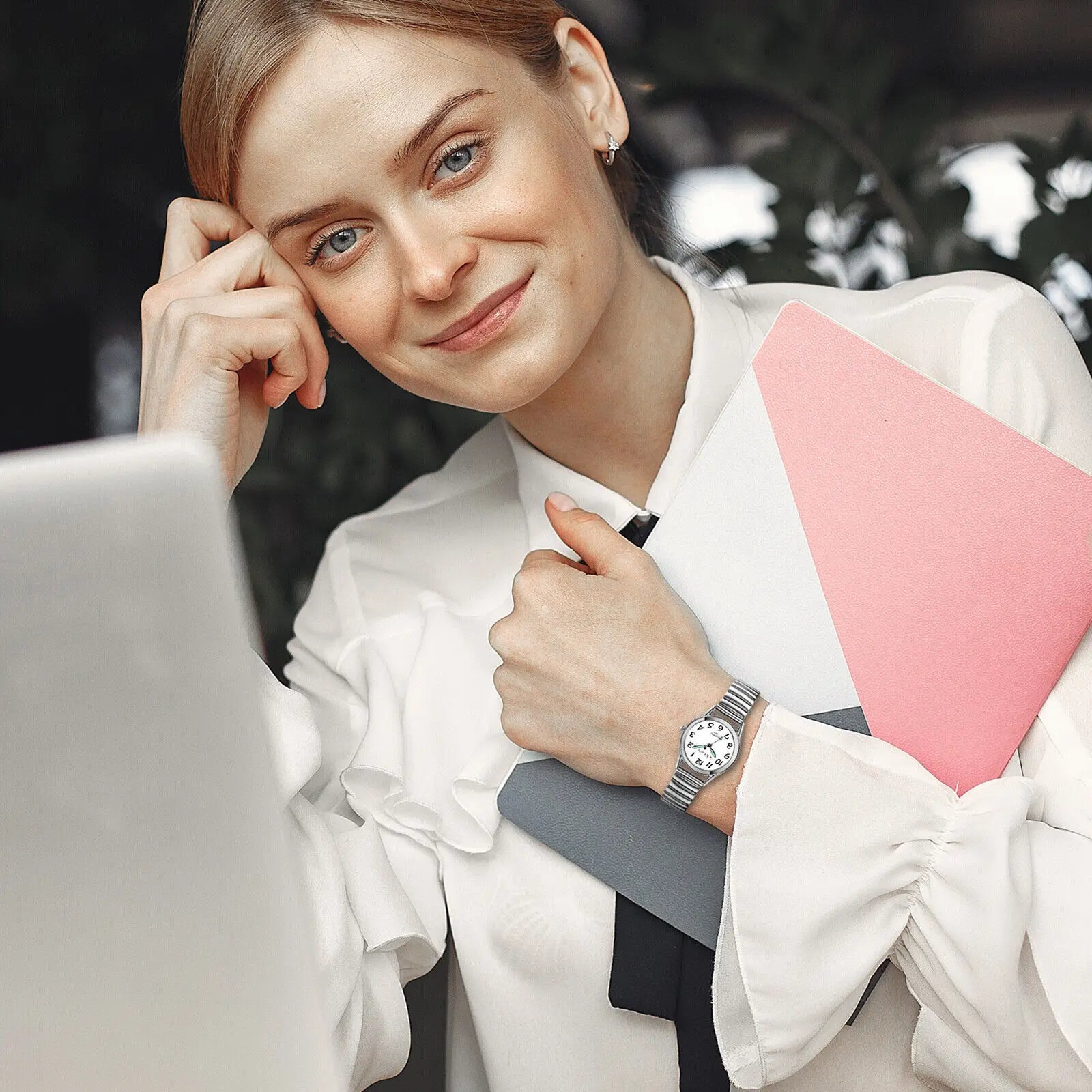 Lancardo นาฬิกาข้อมือผู้หญิงแฟชั่นยืดหยุ่นยืดหยุ่นได้, นาฬิกาสายเหล็กชุดหรูหราดูสว่างสำหรับเป็นของขวัญกันน้ำสำหรับผู้หญิง