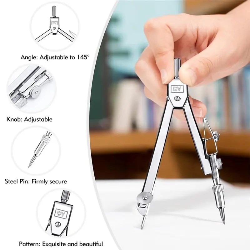 Ingenious-Geometry Set-3-Piece For School& Office:12 Inch Ruler, Clear Protractor, Stainless Steel Compass