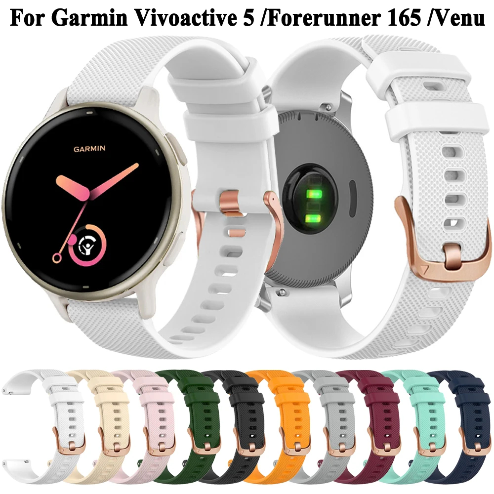 Ремешок для часов 18 мм 20 мм для Garmin Forerunner 165 55 645 245 Vivoactive 4S Vivoactive 5 3 Venu Sq 2 Plus, силиконовый ремешок, аксессуары