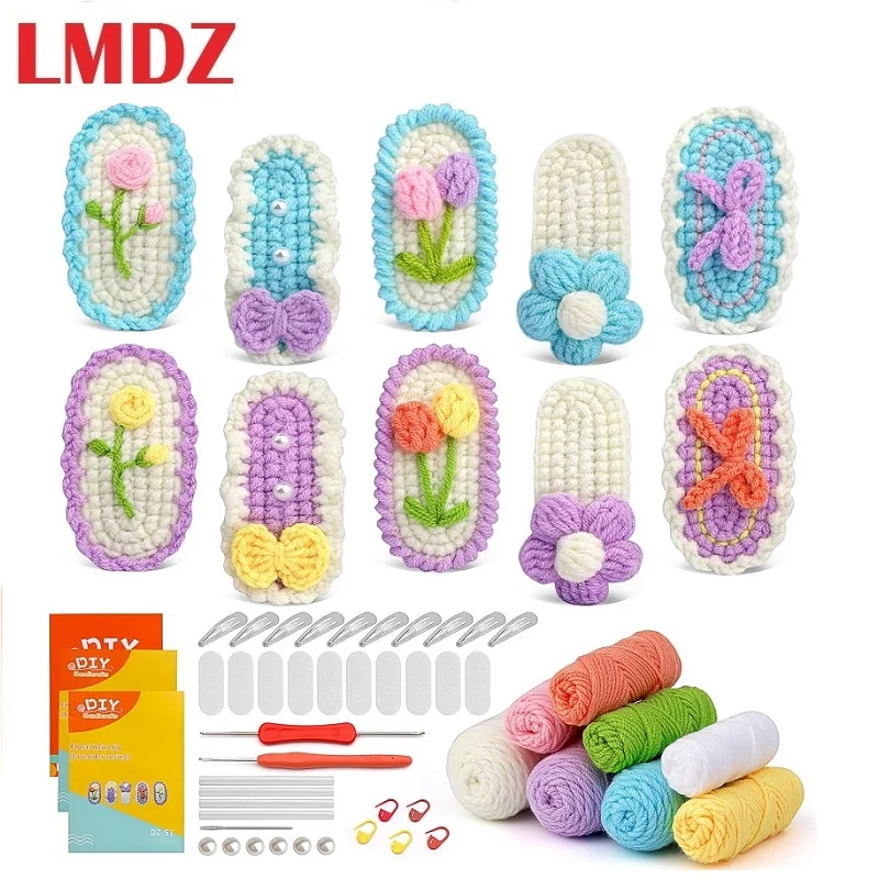 LMDZ Kniting Kit for Beginners 10PCS Hairpins Starter Kit Easy-to-Learn Hair Clips with Step-by-Step Video DIY Crochet Supplies