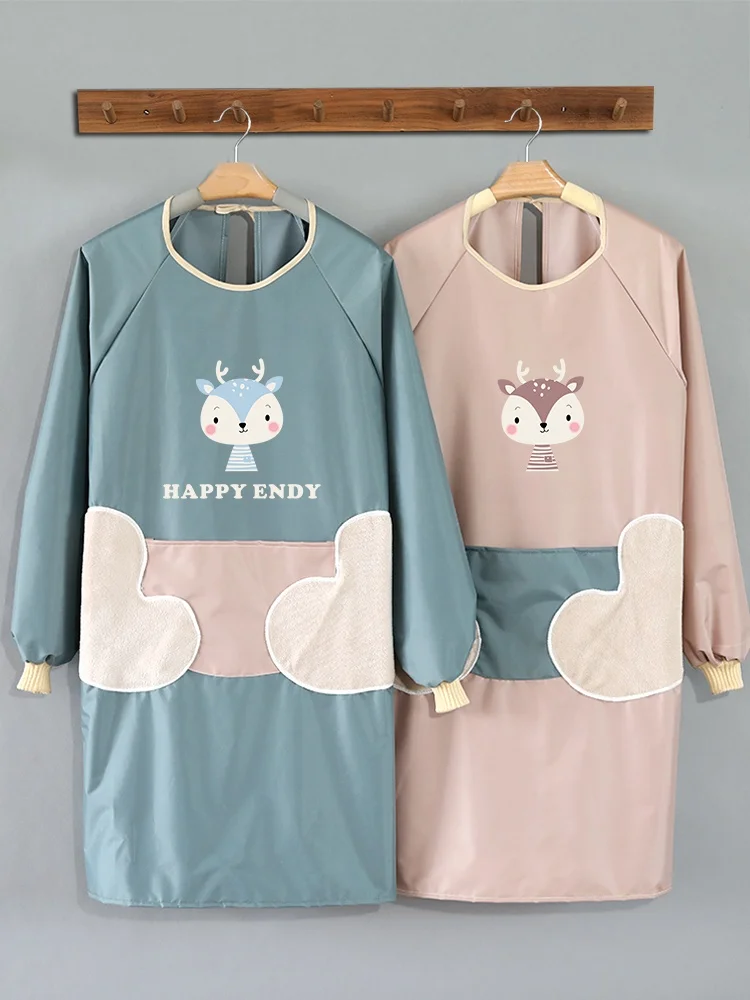 

Waterproof Oil-Proof Long Sve Apron for Women Kitchen Workwear Adult Apron Home Use Versatile Universal Size Coralline Fle...