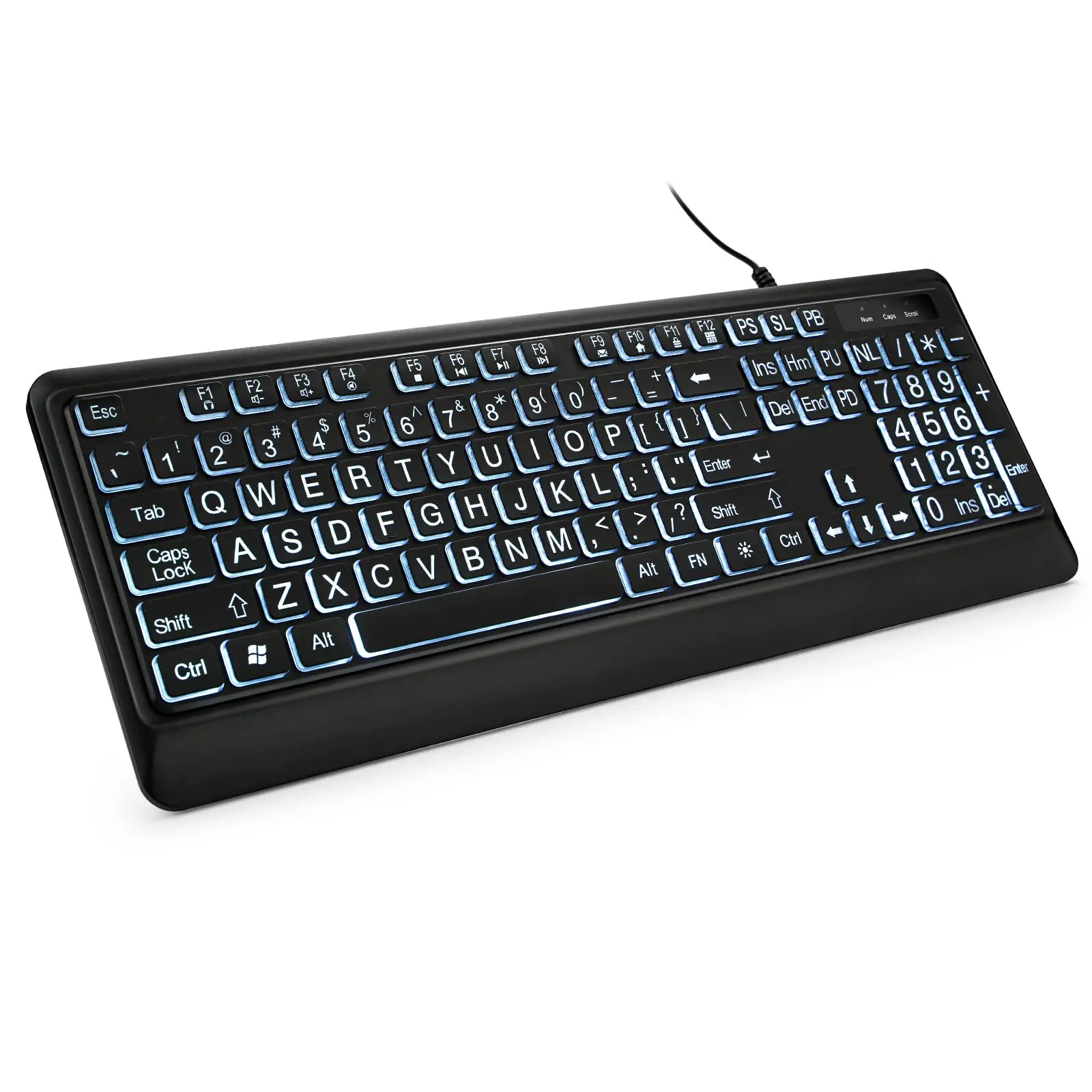 

Large Print Backlit Keyboard, USB Wired Computer Keyboard, Full Size Keyboard with White Illuminated LED, for PC Windows, Gaming