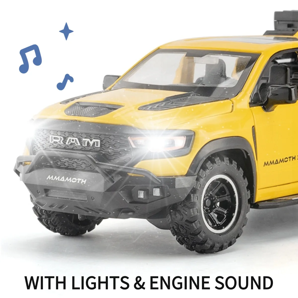 1:32 Dodge RAM Mamoth Pullback coche de juguete con luces sonido del motor, Audi Mclaren modelo de coche fundido a presión escala réplica regalo chico juguete