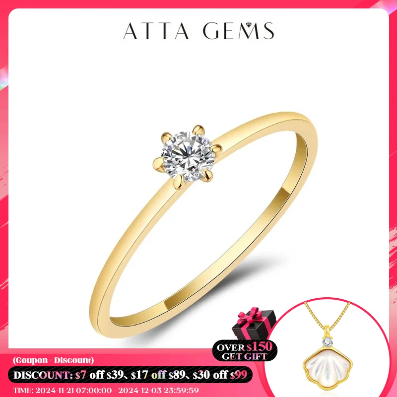 ATTAGEMS AU585 14K Yellow Gold 3.5MM Moissanite Rings for Women Handmade AU750 18K Gold Rings Engagement Bride Gift Fine Jewelry