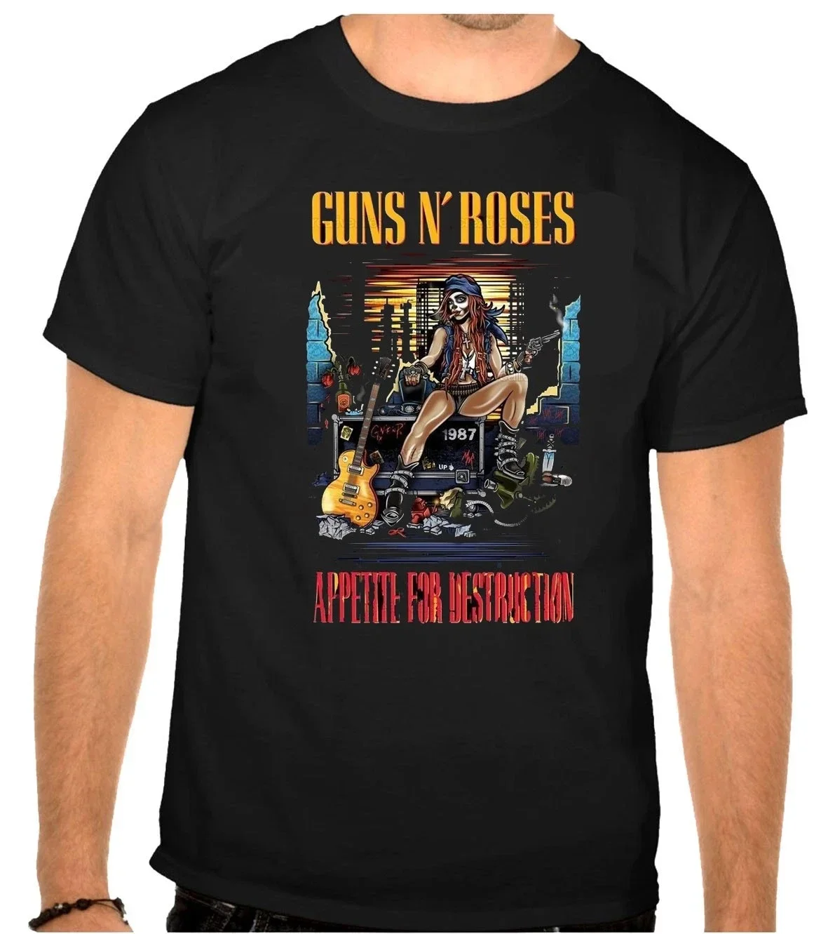 Camiseta Gráfica Guns 'N Rose 2026 para Homens e Mulheres, Moda Street Hip-hop, Tops de Manga Curta Impressos em 3D, Tendência Streetwear