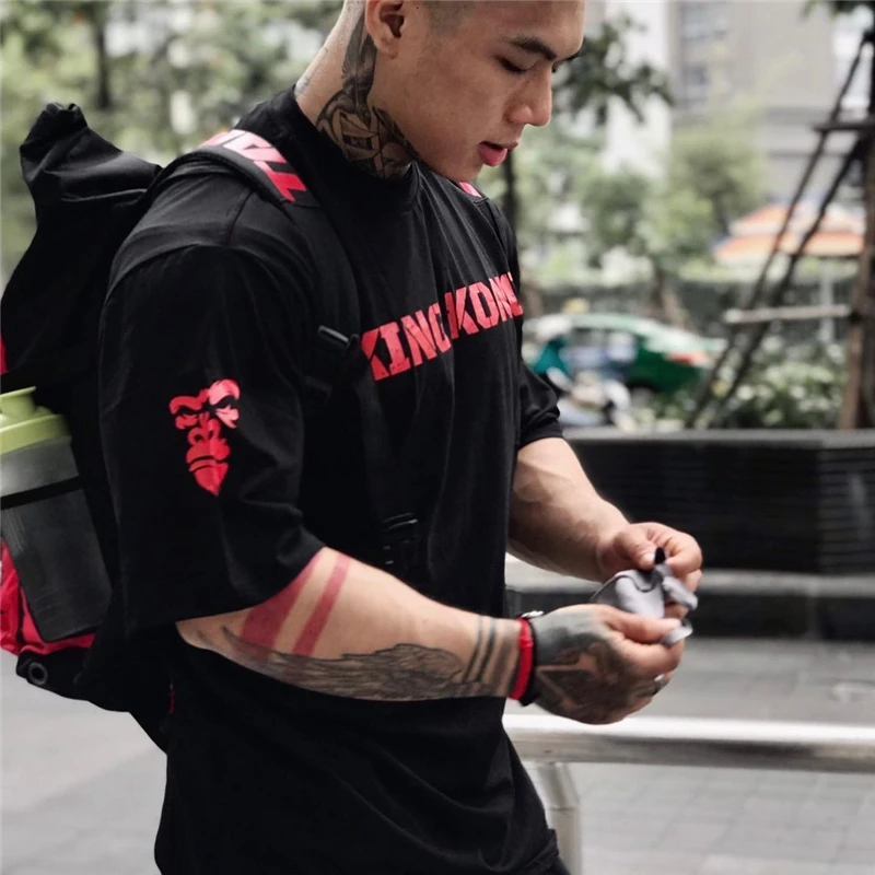 2022 New Men Casual Printing Sports T-shirt Summer New Gym Fitness Bodybuilding Male Workout Short Shirts Fashion Short Sleeves