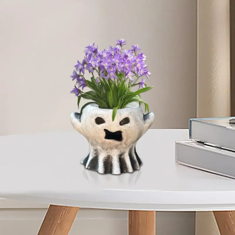 Halloween Ghost Flower Pot Horror Planter For Indoor Plants Horror-Themed Resin Snack Bucket Succulent Planting Containers