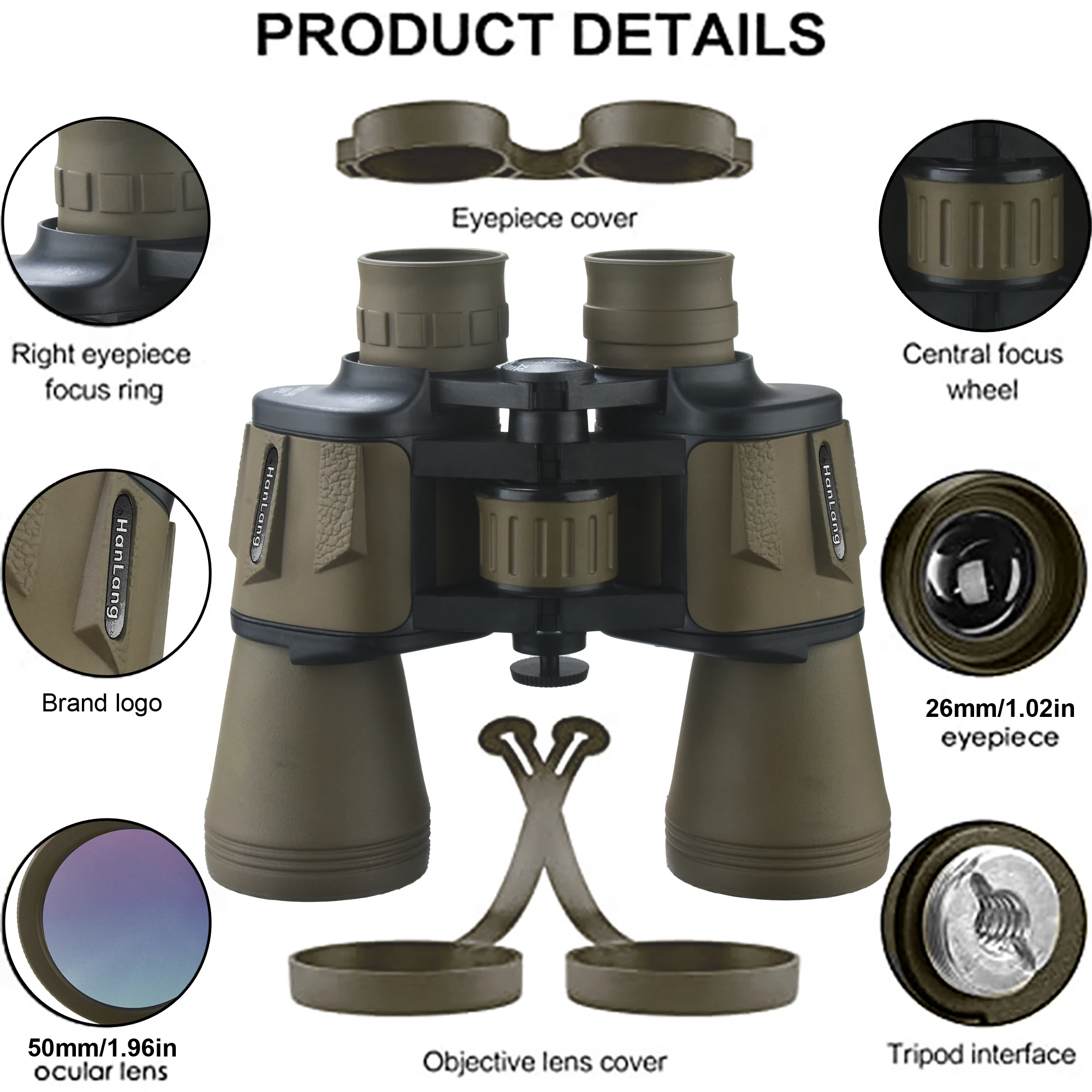 20x50 high-power binoculars for adults, compact binoculars with a clear low-light field of view, waterproof binoculars for bird