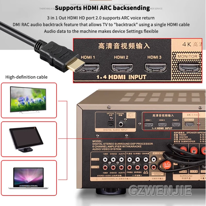 Amplificador de áudio para home theater, 6 canais, bluetooth, hifi, digital, verdadeiro 5.1, sistema de som de karaokê de alta potência para sala de estar