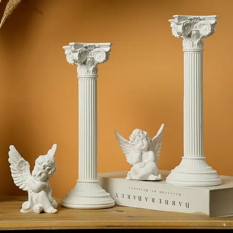 For Home Room Desktop Office Decoration Resin Angel Figurines with Roman Column Cherubs Statue Wings Sleeping Thinking Angle