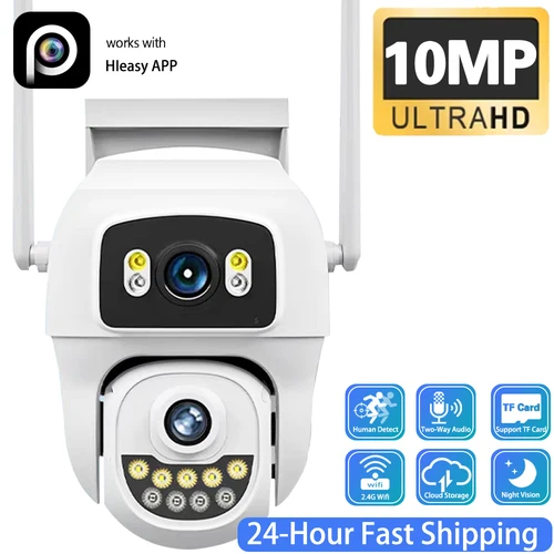 10MP 5K HiEasy App PTZ Wifi cámara de seguridad lente Dual pantallas duales cámara de vigilancia del hogar al aire libre IP66 impermeable H.265 IP Cam
