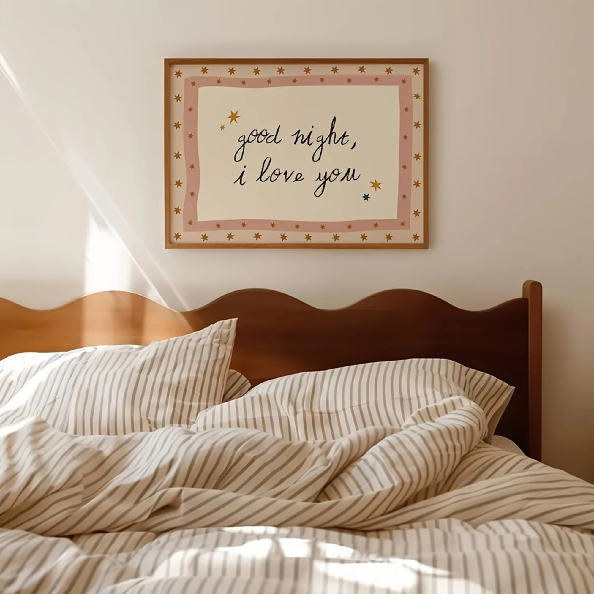 Retro Good Night I Love You Handwritten Star Wall Art Print Canvas Painting Poster Picture For Living Room,Bedroom Home Decor