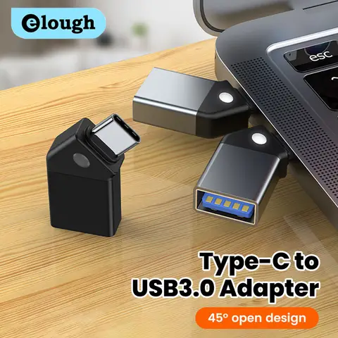 Elough 45° Oblique Angle Type C Male to USB 3.0 Adapter USB Female to USB C Connector for iPhone 15 16 Xiaomi Huawei