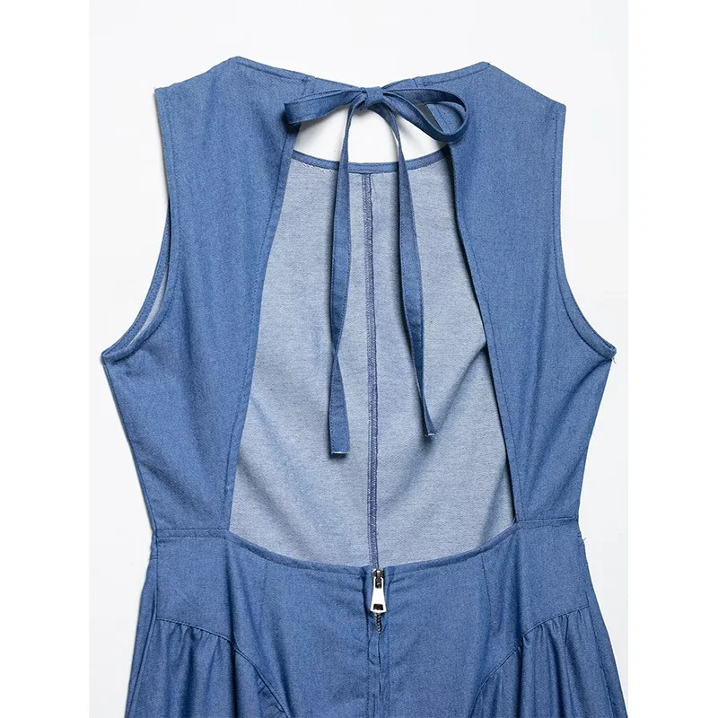 Mode Zurück Aushöhlen Plissee Lange Kleider für Frauen Oansatz Ärmelloses Kleid Vintage Weibliche Elegante Party Kleider