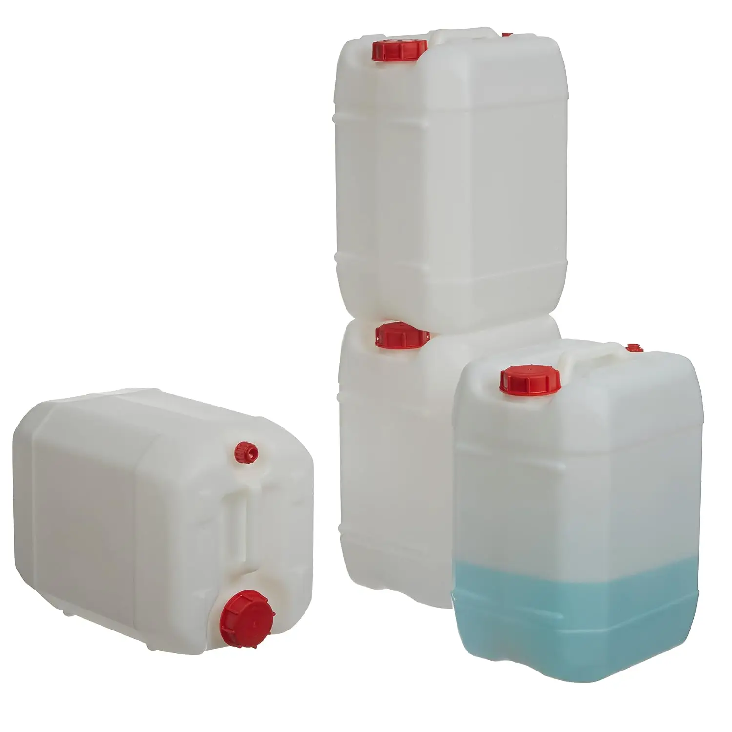 5 Gallon Stackable Plastic Carboy Container, Leakproof Gasketed Cap, Sturdy Built In Handle, Heavy Duty HDPE Food Grade Liquid Storage Jug, Natural White, Pack Of 4