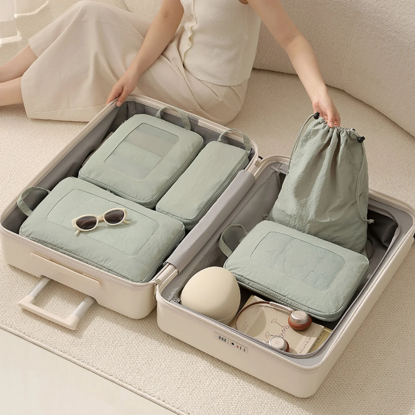 旅行用圧縮バッグ-荷物オーガナイザー-衣類収納ポーチ-下着用個別密封バッグ-ツーリングセット-24-26インチのスーツケース用