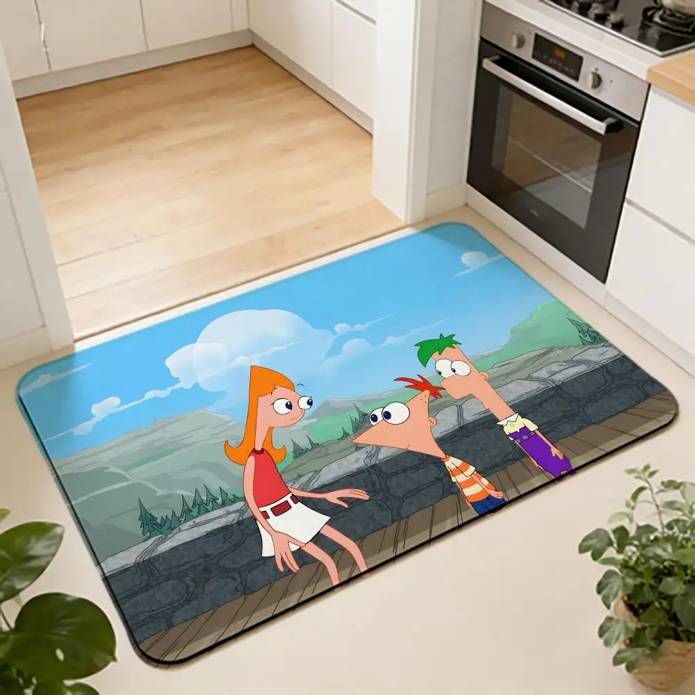 ANIME P-Phineas and Ferb Season Bodenmatte, saugfähige Bodenmatte, rutschfester Eingangsteppich für Badezimmer, Waschräume und Toiletten