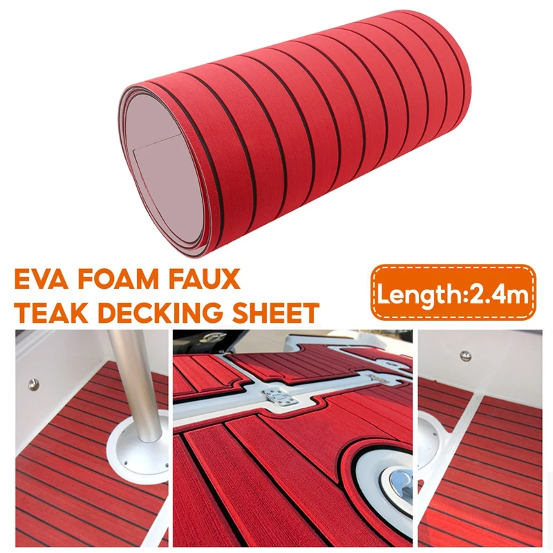 Self-Adhesive EVA Foam Teak Decking Yacht Marine Flooring Synthetic Boat Floor Mat 2400X600x6mm Red