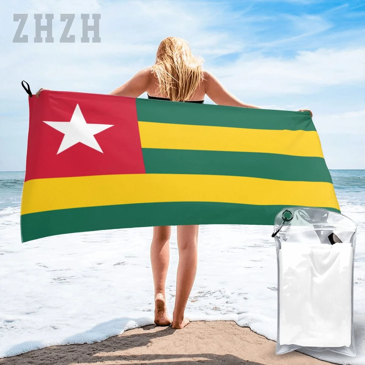 More Design Togo Flag Emblem Bath Towel Quick dry Microfiber Absorbing Soft Water Breathable Beach Swimming Bathroom
