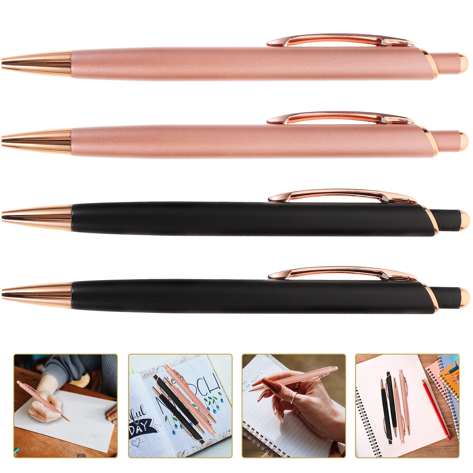 

4Pcs Press Ballpoint Pens Metal Sturdy Smooth Ink Comfortable Design Daily Use Writing Pen Business Stationery Portable