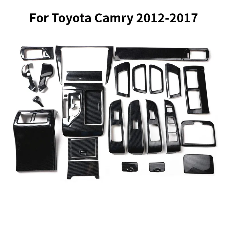 

Аксессуары для Toyota Camry 2012-2016 2017, имитация углеродного волокна, внутренняя отделка, центральная консоль, панель шестеренок, задняя крышка ABS