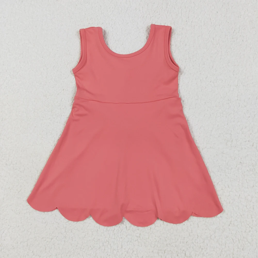 

Baby Girls Coral Sleeveless Active Yoga Dress Knee-Length Solid Color Kids Girls Athletic Wear Comfortable Fashionable