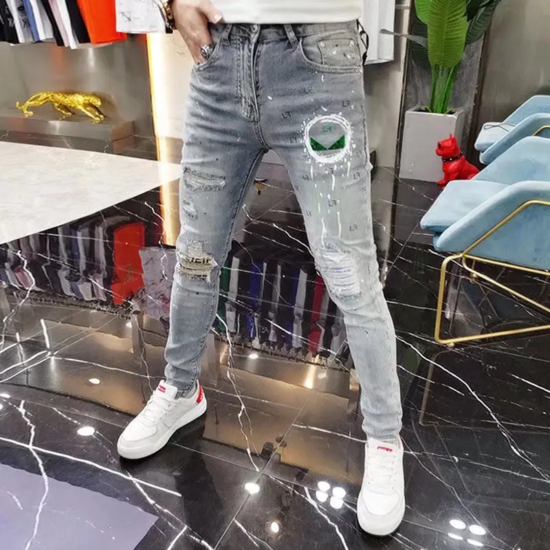 

Spring Autumn New Men's Korean Simple Elastic Slim Fit Slim-fit pants Club Fashion Versatile Jeans