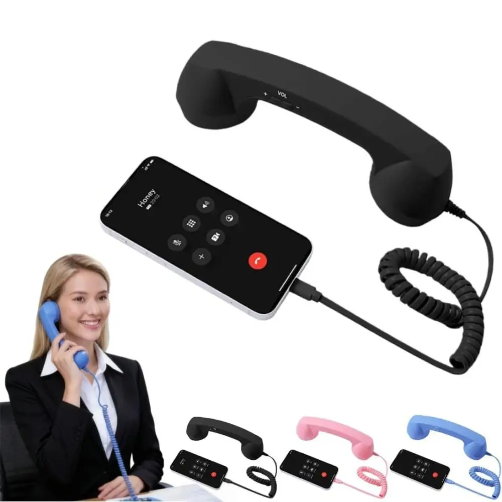 

with Microphone Phone Handset Telephone Style Tangle Free Wire Landline Handle Receiver Type-C Handheld Cell Phone Receiver