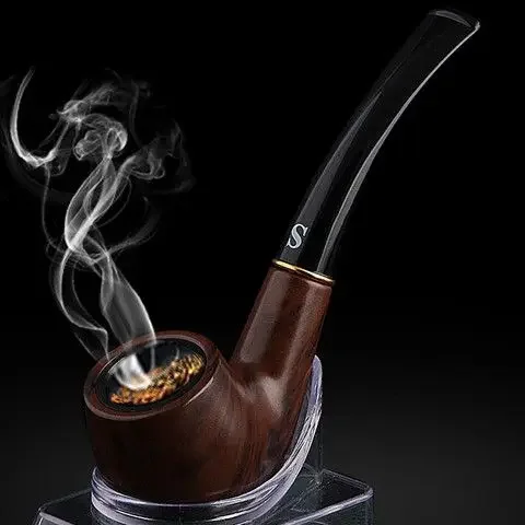 Pipa de madera maciza hecha a mano, pipa de grano de madera picante, tubería filtrada retro antigua, bolsa de tubería, soporte para pipa para hombre