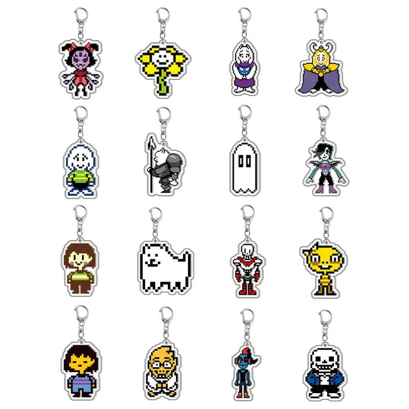 Game Undertale Pixel Keychain Cosplay Frisk Sans Flowey Papyrus Asriel Pendant Car Key Ring Bag Backpack Accessories Gifts