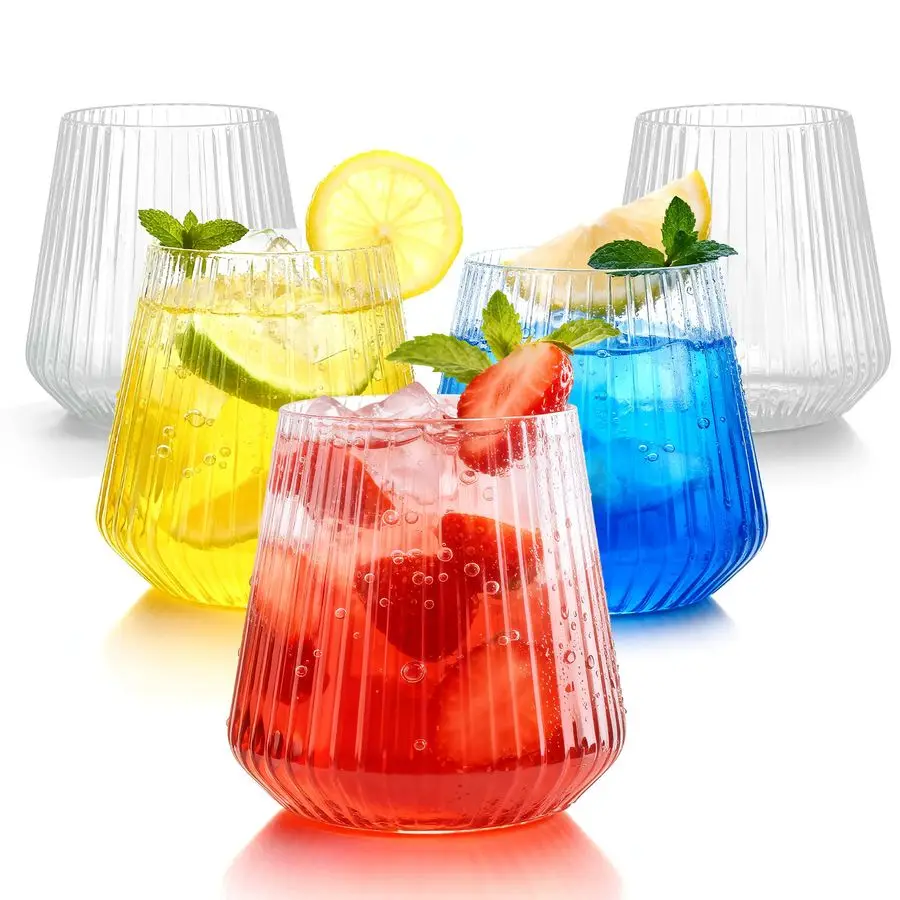 

36 Pcs 12 oz Plastic Clear Ribbed Wine Glasses, Origami Ripple Disposable Champagne Glasses Elegant Whiskey Glasses Ideal for We