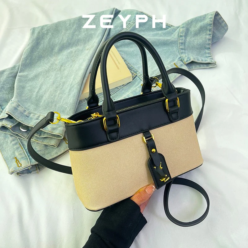 

Zeyph Leather Large Tote Bags for Women 2025 Contrasting Panelled Woven Bag Females Hand Bag New Handbags