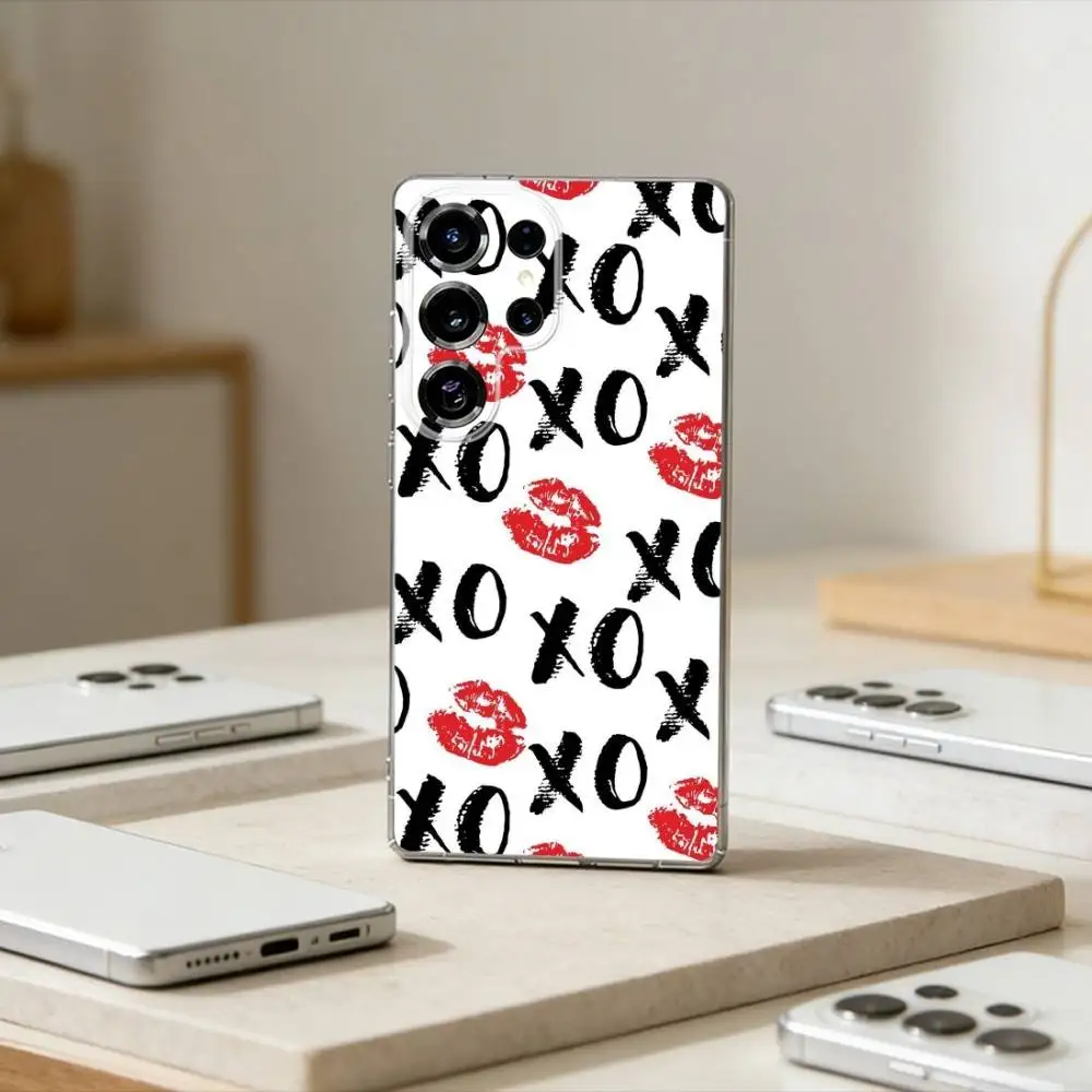 

Sexy Red Lips Phone Case For Samsung S25,S24,S21,S22,S23,S30,Ultra,S20,Plus,Fe,Note,10,9,5G Transparent Cover