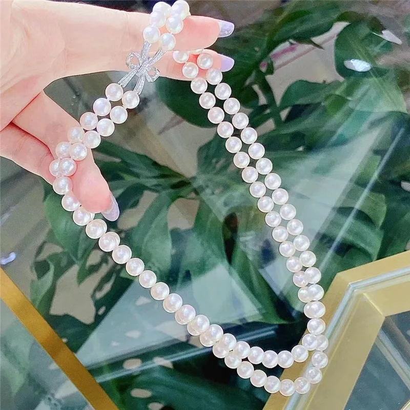 Double Strands  AAA 7-8mm akoya white pearl necklace 17