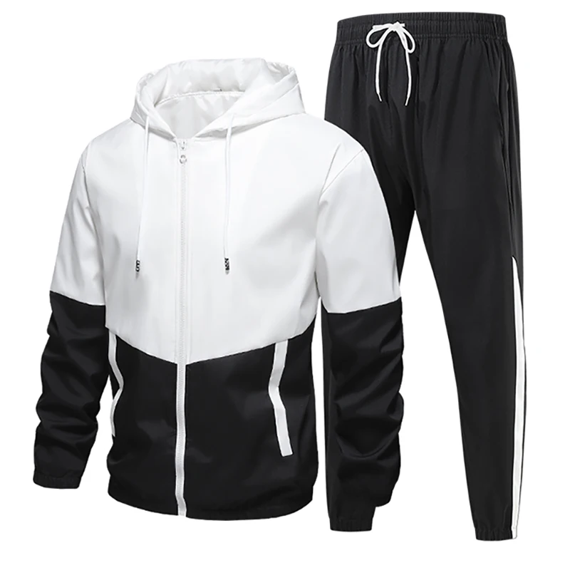 

Men's four seasons trend fashion sports leisure colorblocking hooded jacket suit suitable for travel and running sports party