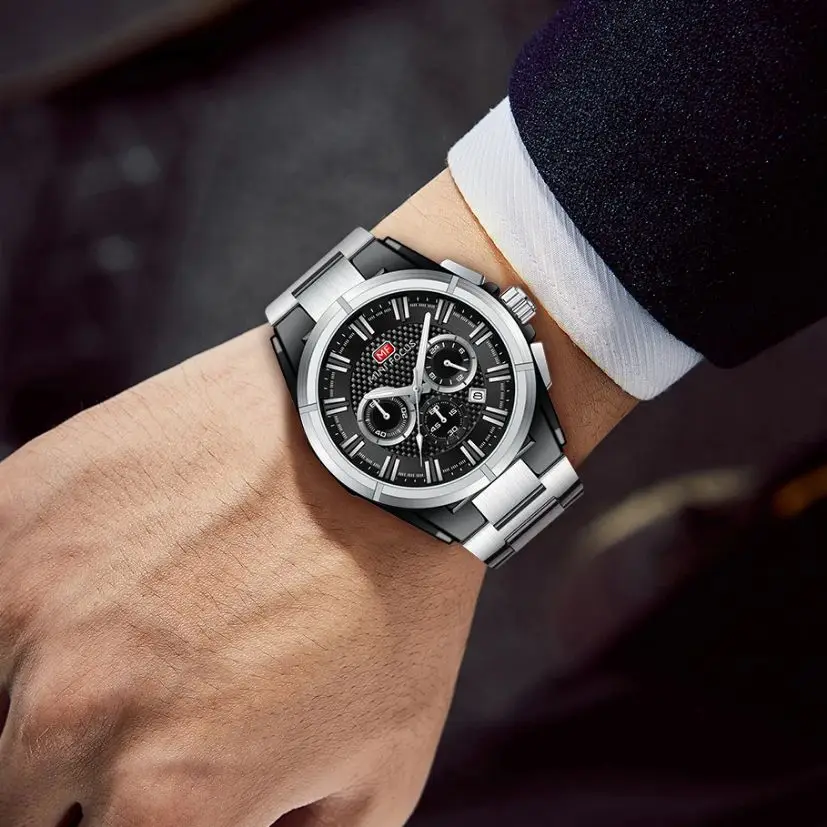 MINI FOCUS Luxury Watch for Man Quartz Business Men Watch Waterproof Luminous Stainless Steel Chronograph Men's Watches 0495G