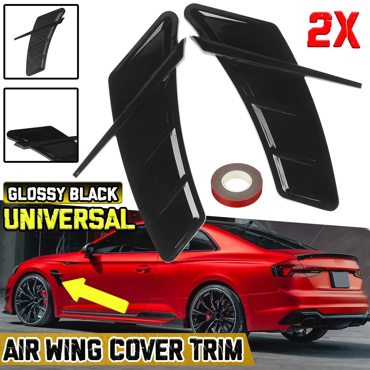 Glossy Black/Carbon Look Universal Motors Side Wing Fender Air Outlet Decoration Car Flank Mudguard For BMW For Benz For AUDI