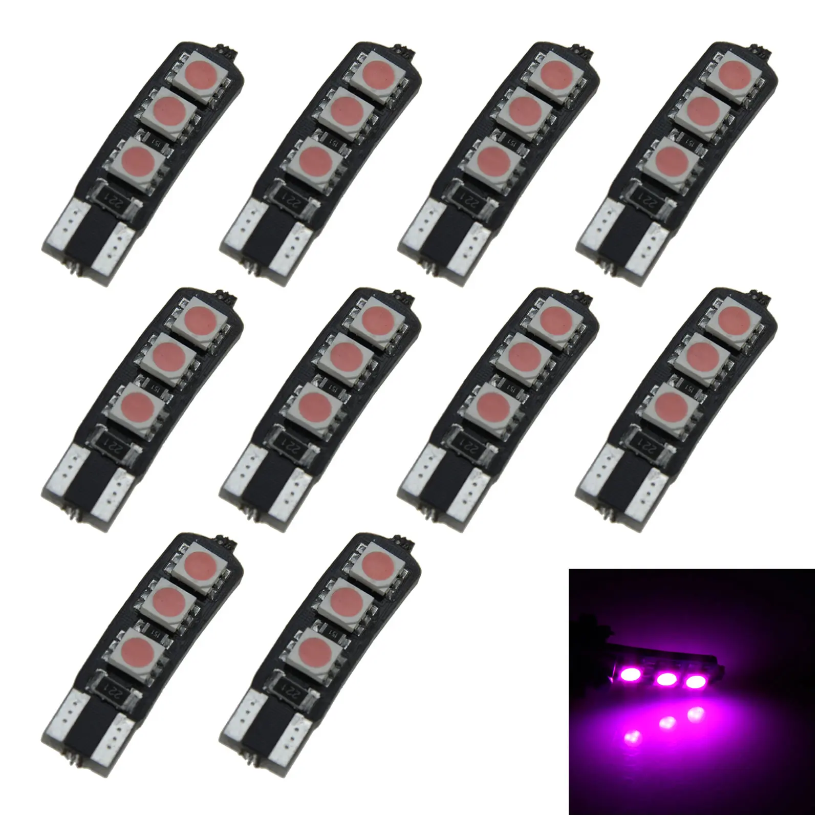 10x Pink Car T10 W5W Generation Bulb Interior Light Canbus Error Free 6 Emitters 5050 SMD LED 184 192 193 A017-P